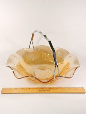 Vintage MCM Jeannette Glass Salad Serving Bowl 11.5"- Iris Herringbone Pattern